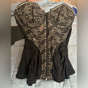 Vintage 32C Black/Nude Merry Widow Longline Bra-Bustier